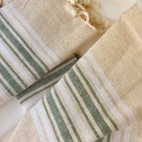 Zebuu Turkish Linen Hand Towel Green