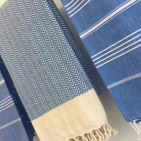 Zebuu Turkish Towel Blue Feathers