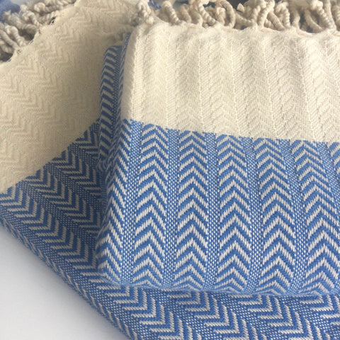 Zebuu Turkish Towel Blue Feathers