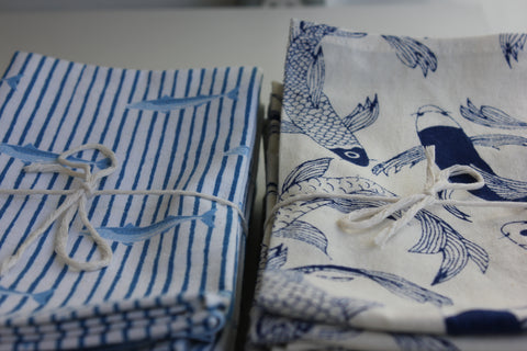 Zebuu Dinner Napkins Blue Fish