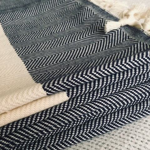 Cotton Herringbone Blanket Noir