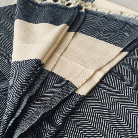 Cotton Herringbone Blanket Noir