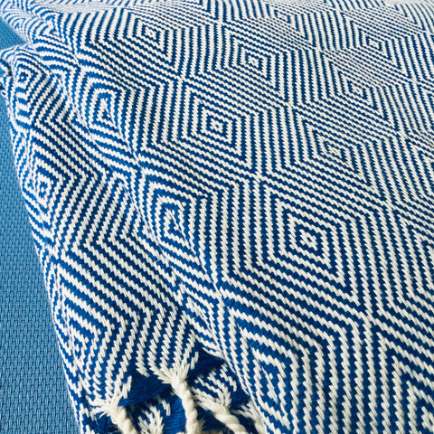 Zebuu Turkish Towel Big Blue Diamond