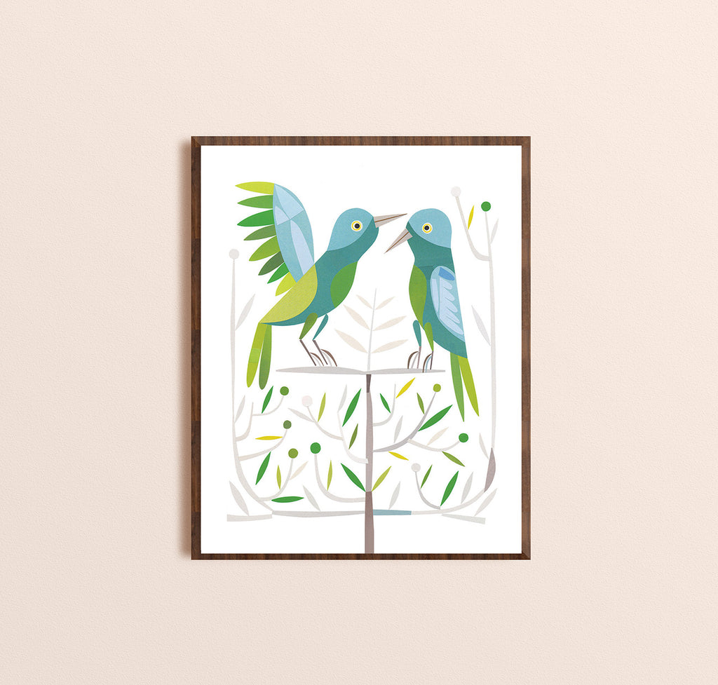 Zebuu Green Birds Art Print
