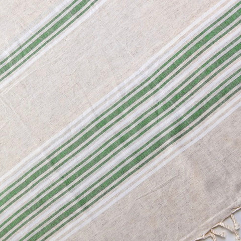 Zebuu Linen Turkish Towel Green Stripes