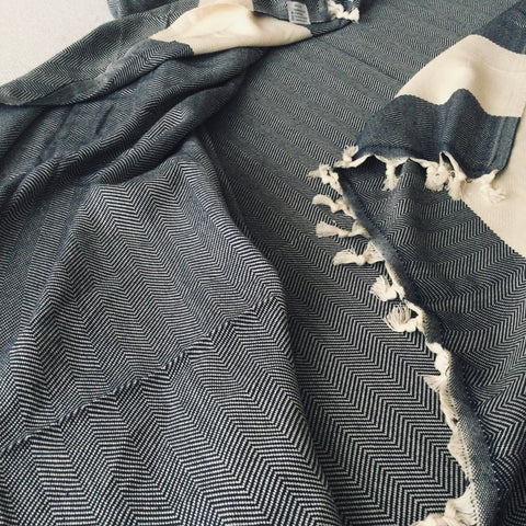 Cotton Herringbone Blanket Noir