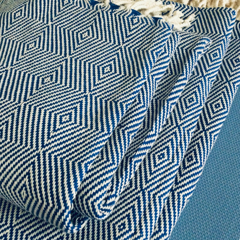 Zebuu Turkish Towel Big Blue Diamond