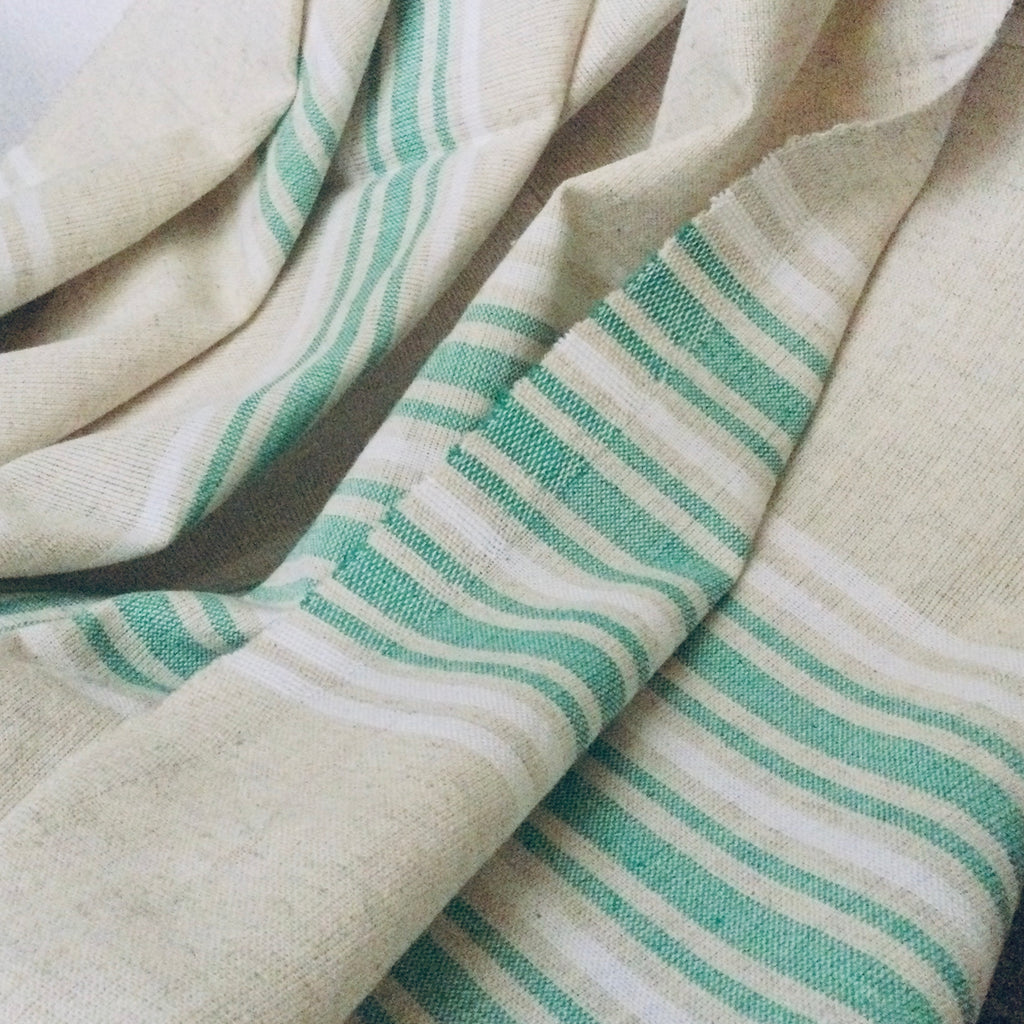 Zebuu Linen Turkish Towel Green Stripes