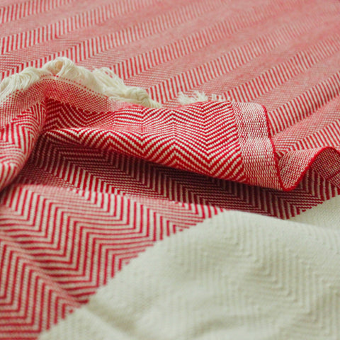 Cotton Herringbone Blanket Red